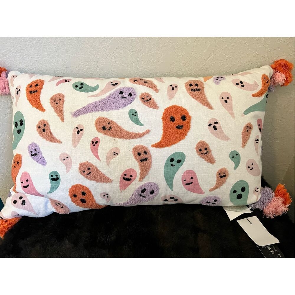 Halloween Ghosts Muticolor Colorful Feather Throw Pillow Tik Tok